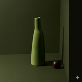 Green vase on a dark surface with a dark green background