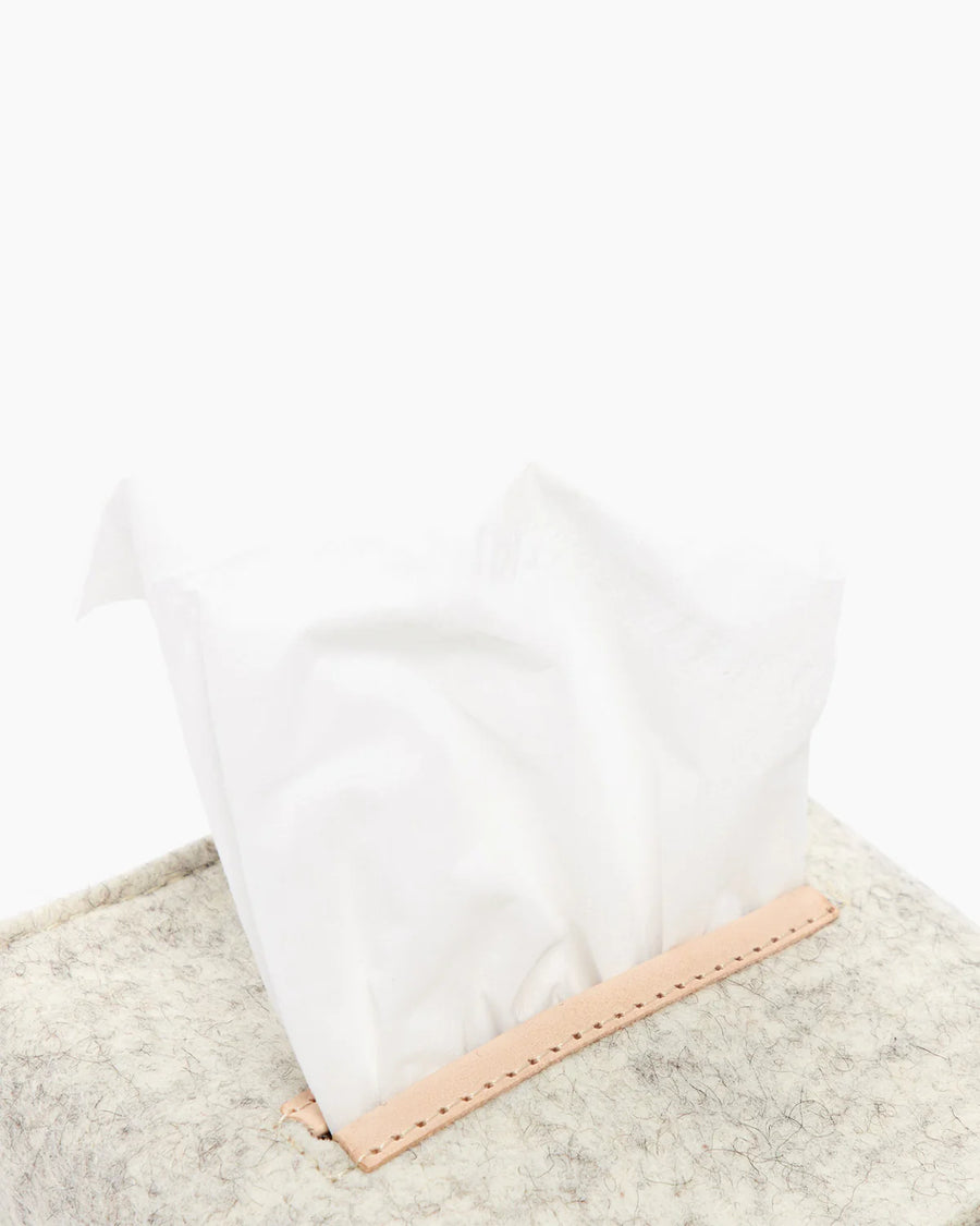 Small Merino Wool Felt Tissue Box Cover, Heather White