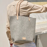 Hana Merino Wool Felt Tote, Granite Felt / Natural Leather