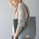 Hana Merino Wool Felt Tote, Granite Felt / Natural Leather