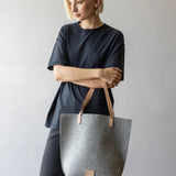 Hana Merino Wool Felt Tote, Granite Felt / Natural Leather