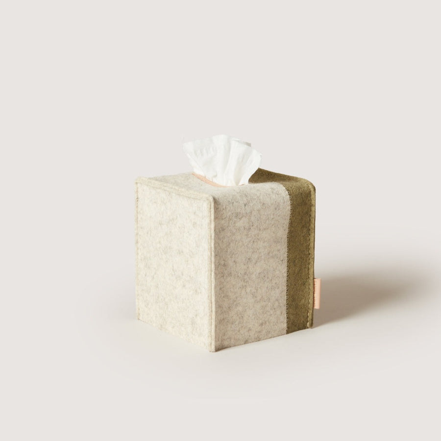 Jaunt Merino Wool Felt Small Tissue Box Cover, Sage / Heather White