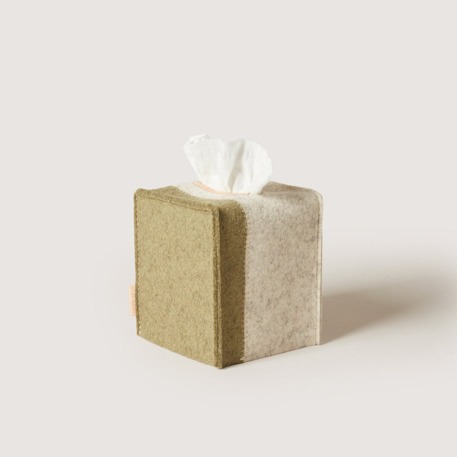 Jaunt Merino Wool Felt Small Tissue Box Cover, Sage / Heather White
