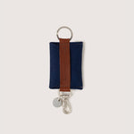 Marine Merino Wool Card Key Fob with silver colored Lobster Clasp, Flat Wide Keyring, and Logo Tog Tag, white background.