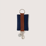 Marine Merino Wool Card Key Fob with silver colored Lobster Clasp, Flat Wide Keyring, and Logo Tog Tag, white background.