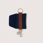 Marine-colored Merino Wool Card Key Fob by Graf Lantz with pocket flap open, white background.