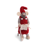 Felt Grey Knitting Mouse Ornament