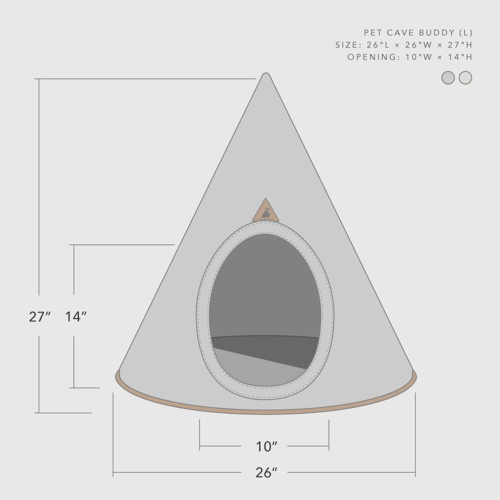 Large triangular pet cave with dimensions on a white background