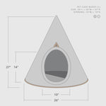 Large triangular pet cave with dimensions on a white background