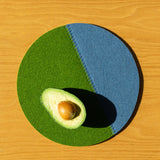 Jaunt 10" Round Merino Wool Felt Trivet, Loden Green/Horizon