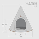 Medium triangular pet cave with dimensions on a white background