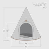 Medium triangular pet cave with dimensions on a white background