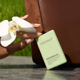 Noshinku Pear Blossom Tea packaging with a hand holding a white flower outdoors