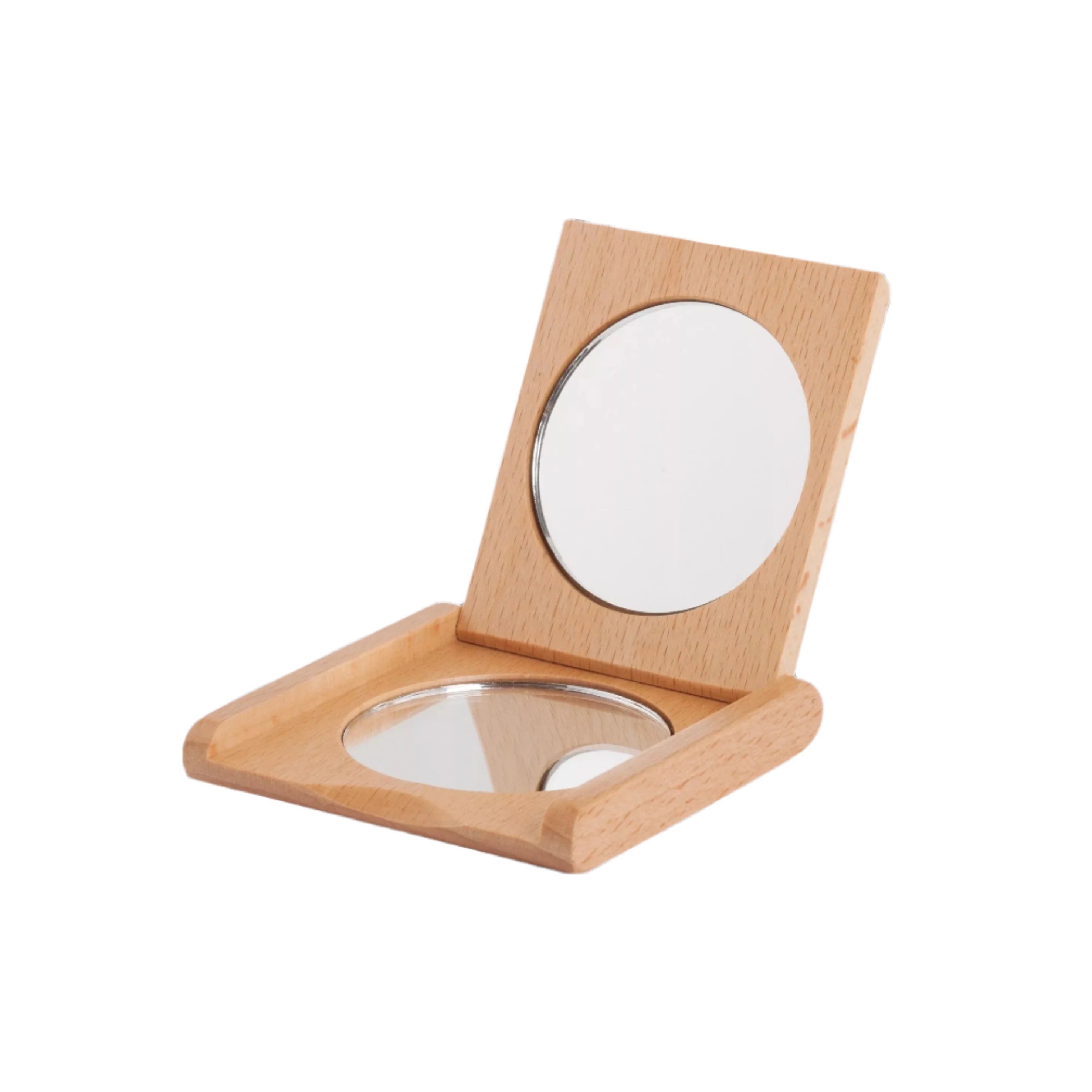 wood folding pocket mirror open