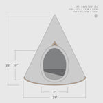 small triangular pet cave with dimensions on a white background