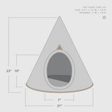 small triangular pet cave with dimensions on a white background
