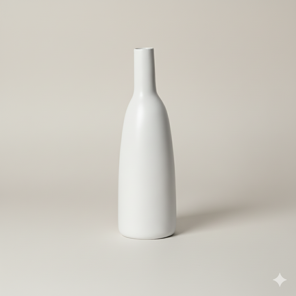 White ceramic bottle on a beige background