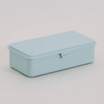 Light blue rectangular box with a lid on a light gray background