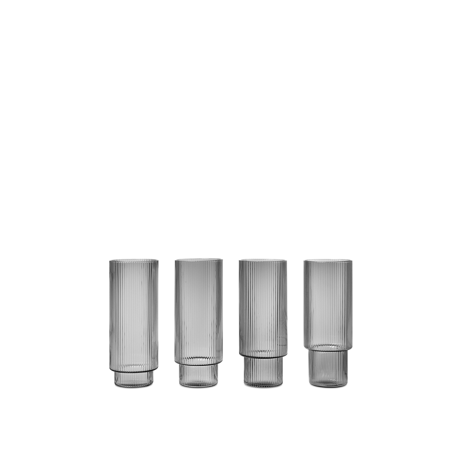 Ferm Living Ripple Long Drink Glasses, Set of 4 - Smoked Grey