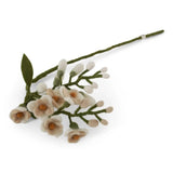 Handcrafted white wisteria felt flower made from New Zealand wool, perfect for seasonal decor.