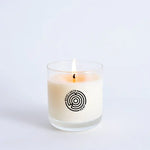 Candle in a glass jar with a logo on a white background
