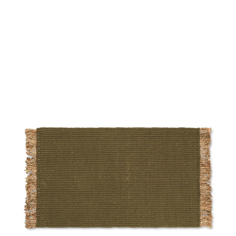 ferm living olive colored jute and recycled plastic mat