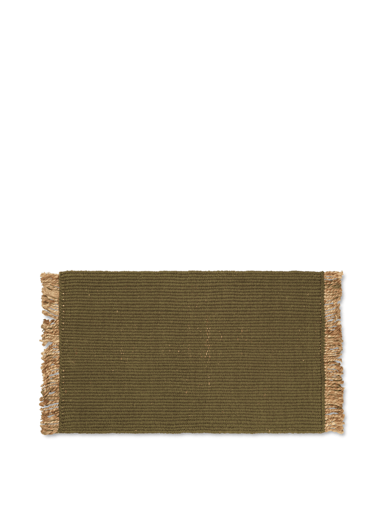 ferm living olive colored jute and recycled plastic mat