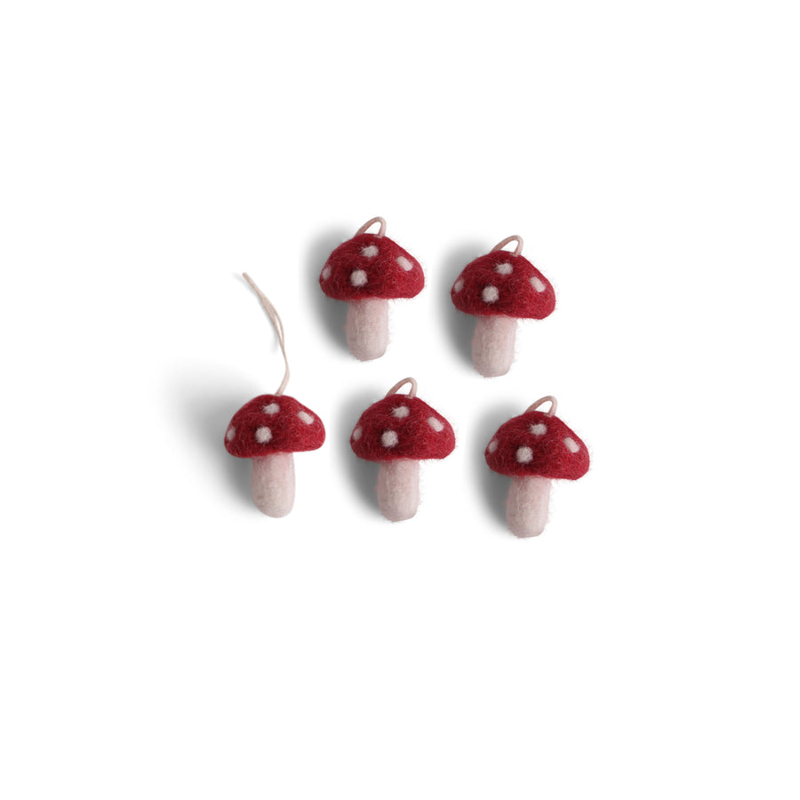 Felt Mini Mushroom Ornaments, Red
