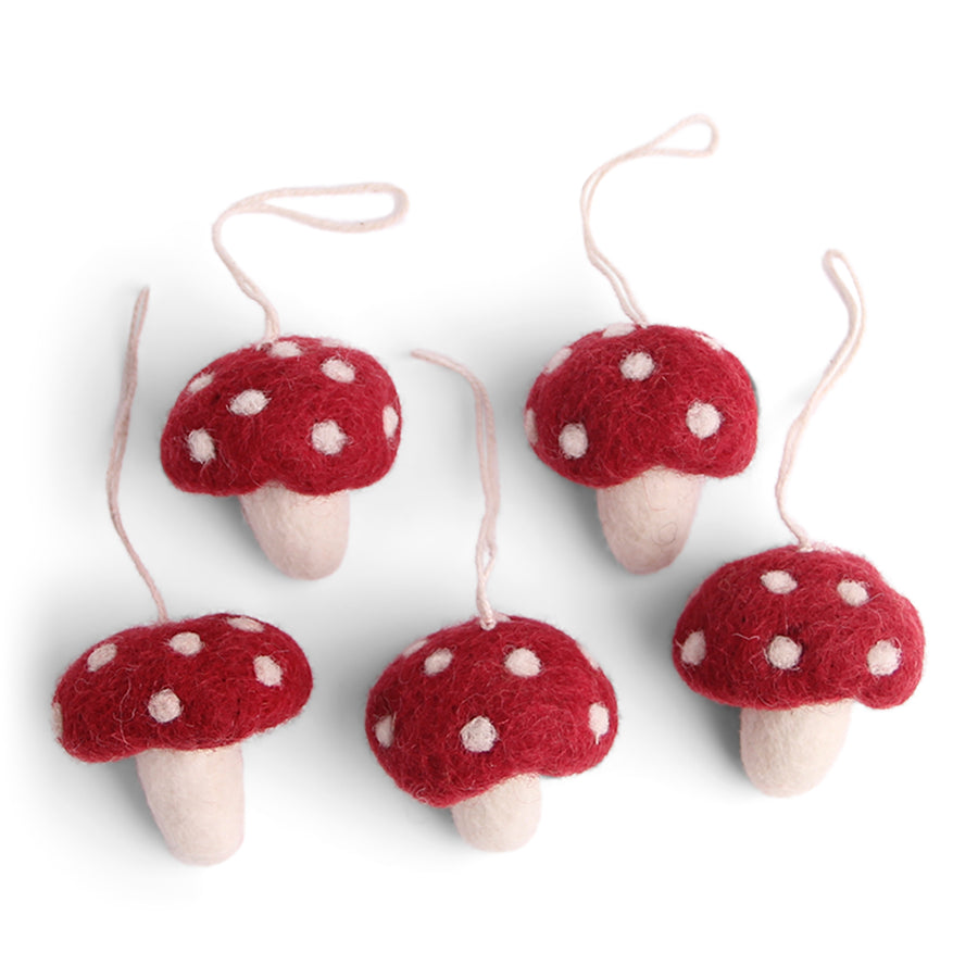 Felt Mini Mushroom Ornaments, Red