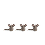three felt mini mice ornaments in a row