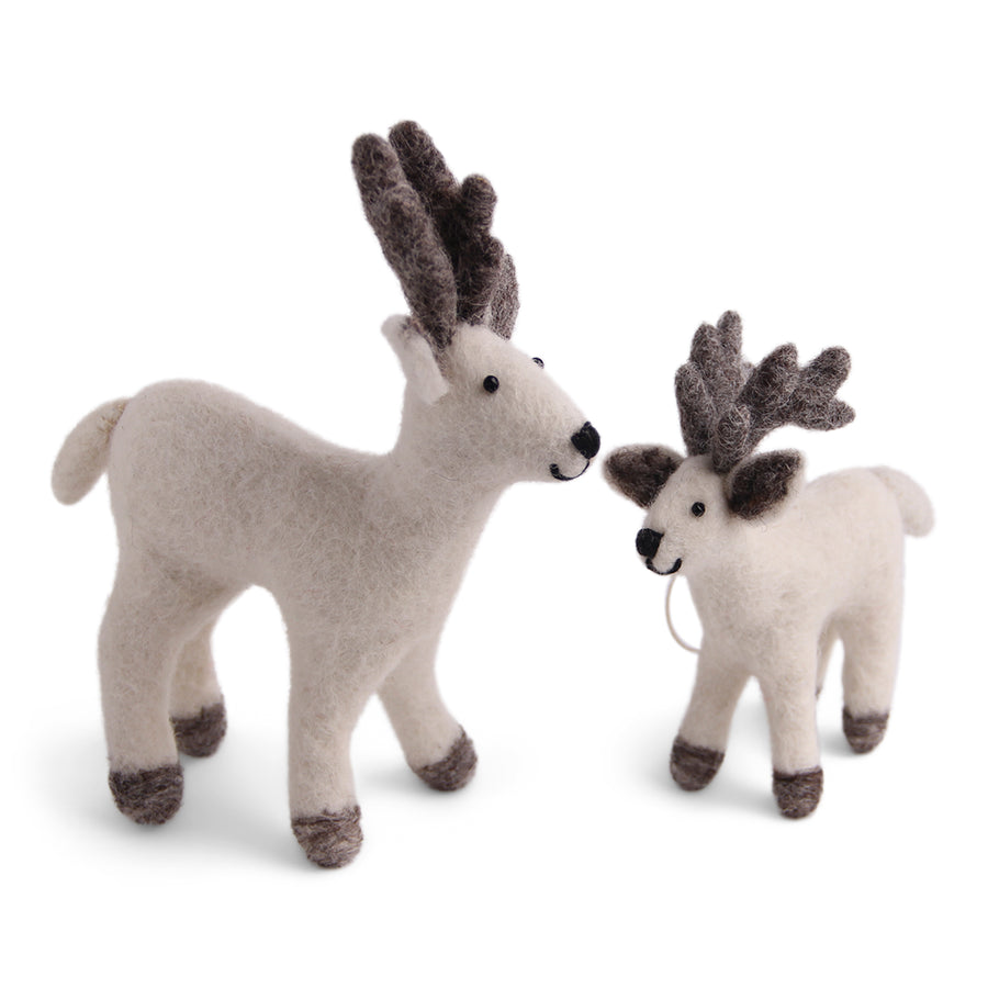 Felt Reindeer Mother & Baby Ornaments, White