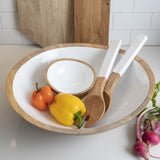Extra Large Serving Bowl, Mango Wood and White Enamel
