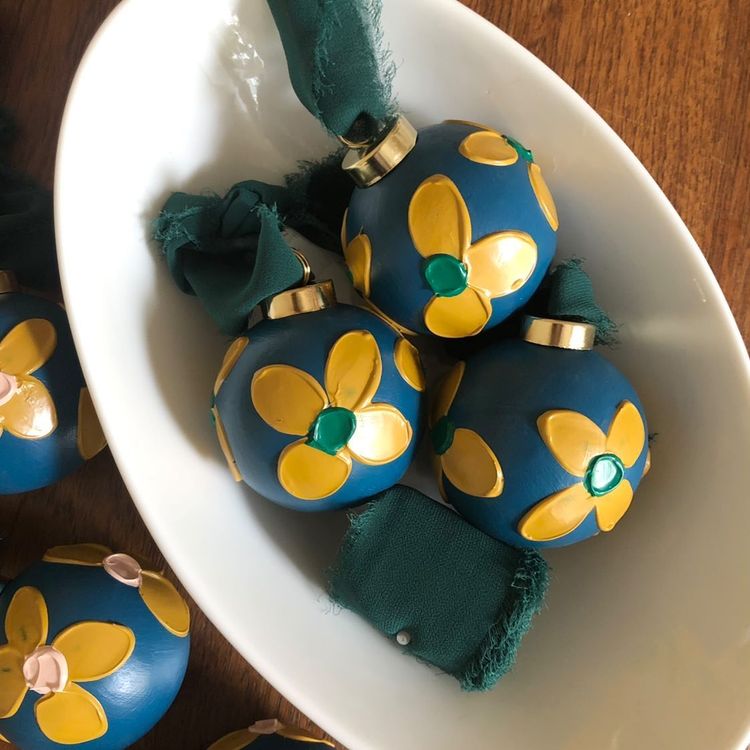Hand-Painted Ceramic Ball Ornaments, Blues