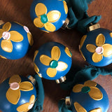 Hand-Painted Ceramic Ball Ornaments, Blues