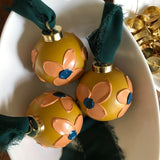 Hand-Painted Ceramic Ball Ornaments, Ochre
