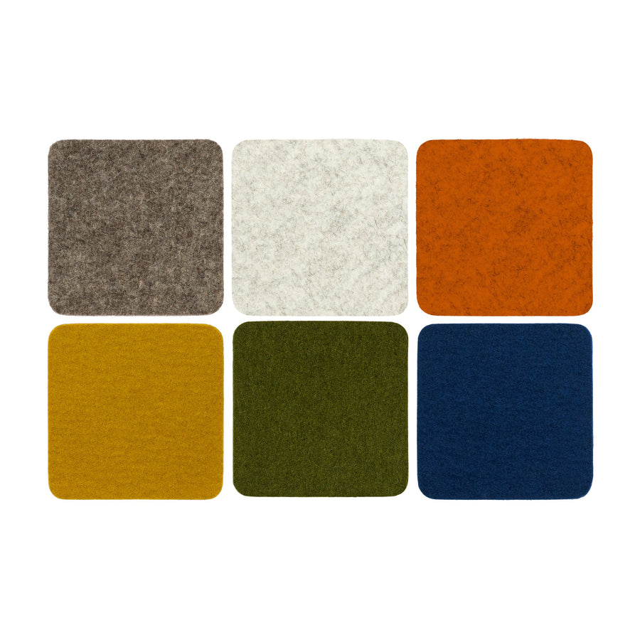 Merino Wool Felt Multi Color Coasters, Set of 6 - Square