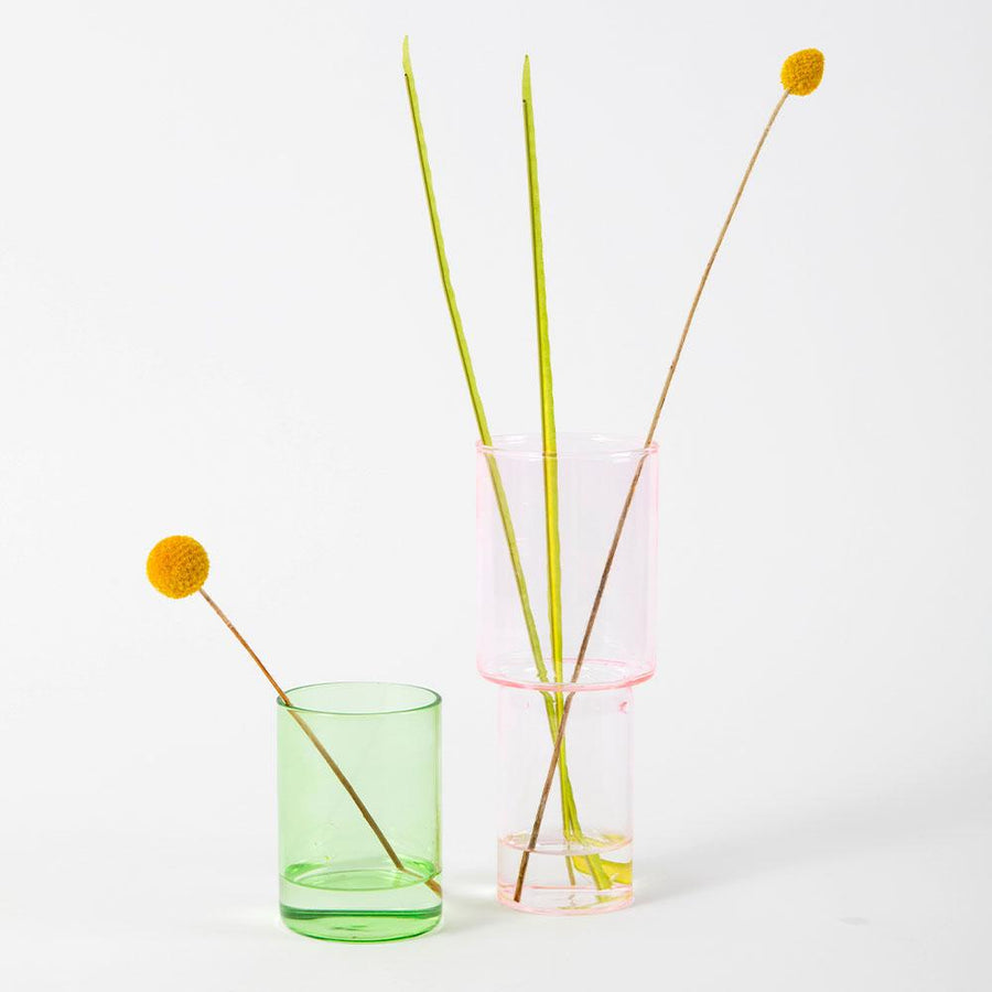 Stacking Glass Vase, Pink + Green