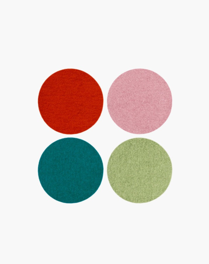 Merino Wool Felt Multi-Color Coasters Set of 4, Round