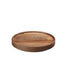Hasami Porcelain walnut wood tray, circular design, ideal for tableware stacking and versatile serving solutions.
