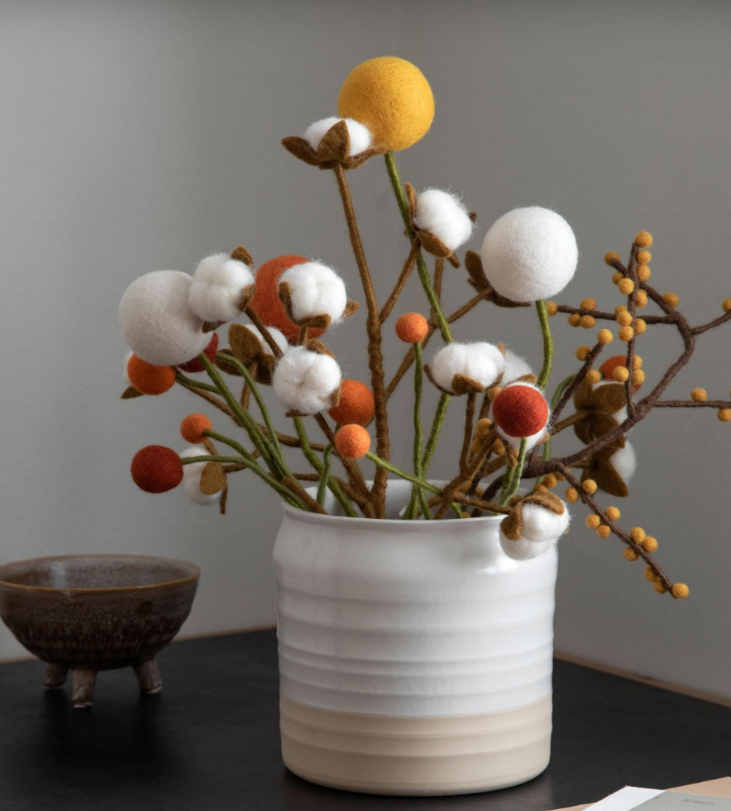 white and yellow felt flower bouquet