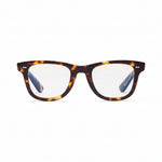 A pair of rectangular full frame eyeglasses with a gloss tortoise pattern on the frames.