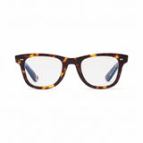 A pair of rectangular full frame eyeglasses with a gloss tortoise pattern on the frames.