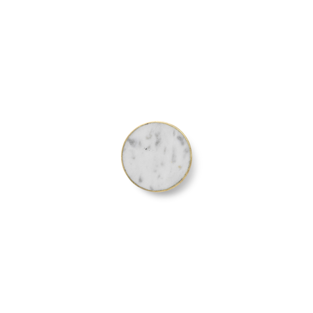 Ferm Living Brass and Marble Large Hook - white marble  inset into brass round hook - Acacia