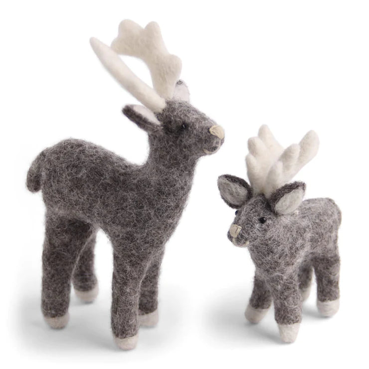 Felt Reindeer Mother & Baby Ornaments, Natural Grey